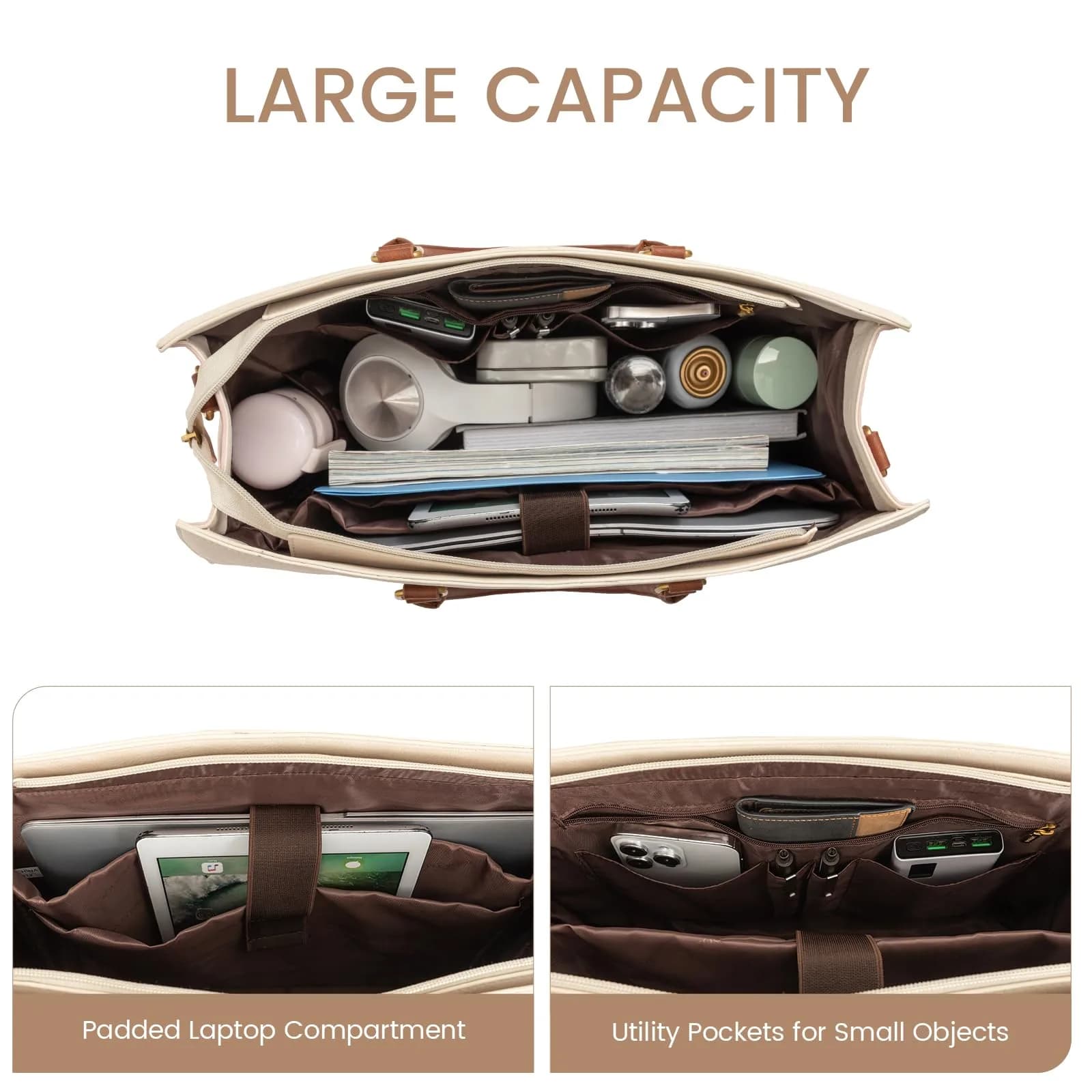 LOVEVOOK Laptop Bag for Women, 15.6 Inch Vintage Leather Tote Bag | Waterproof Computer Bag with Clutch Purse - view 4