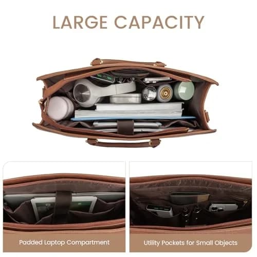 LOVEVOOK Laptop Bag for Women, 15.6 Inch Vintage Leather Tote Bag | Waterproof Work Bag with Clutch Purse thumbnail 4