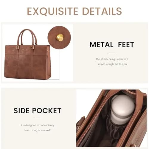 LOVEVOOK Laptop Bag for Women, 15.6 Inch Vintage Leather Tote Bag | Waterproof Work Bag with Clutch Purse thumbnail 6