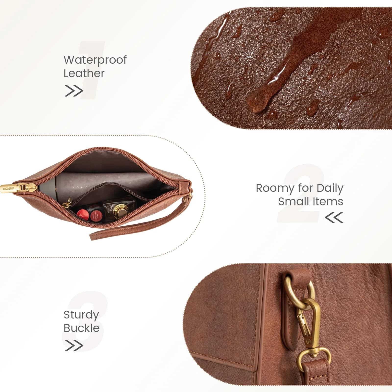 LOVEVOOK Laptop Bag for Women, 15.6 Inch Vintage Leather Tote Bag | Waterproof Work Bag with Clutch Purse - view 7