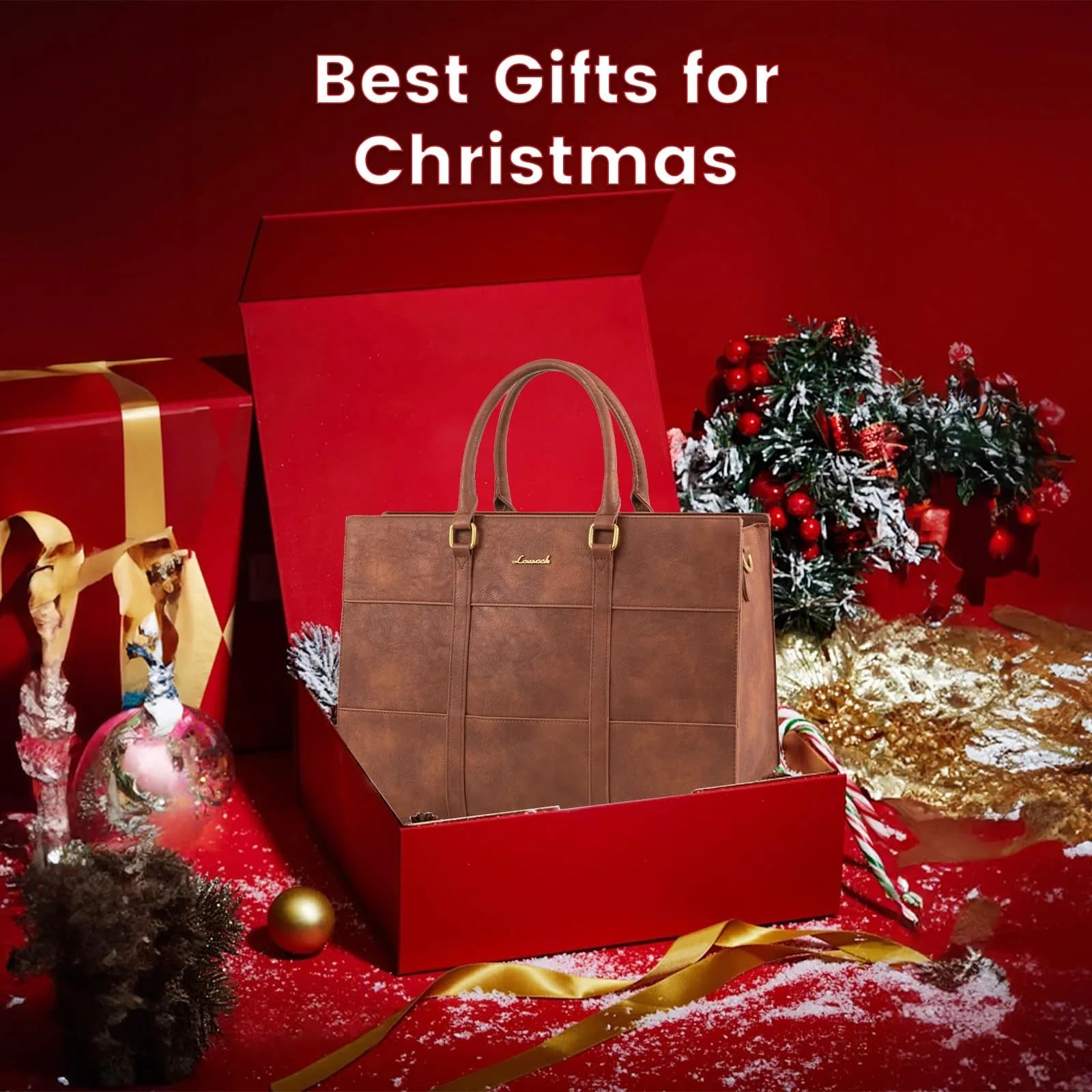 LOVEVOOK Laptop Bag for Women, 15.6 Inch Vintage Leather Tote Bag | Waterproof Work Bag with Clutch Purse - view 9