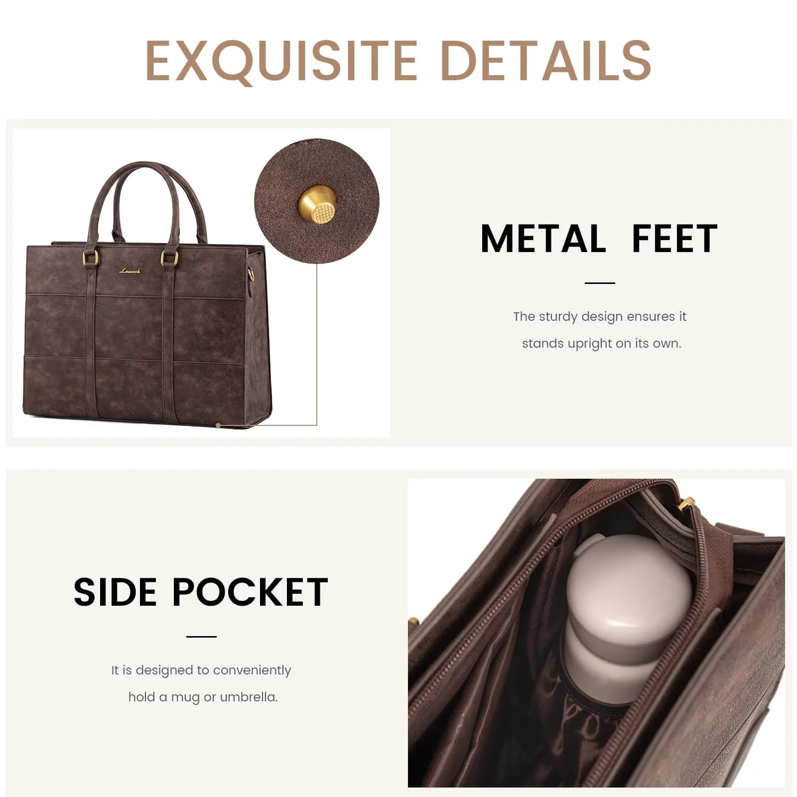 LOVEVOOK Vintage Leather Laptop Tote Bag for Women, 15.6 Inch (39.6 cm) with Clutch Purse | Waterproof Business Office Bag - view 6