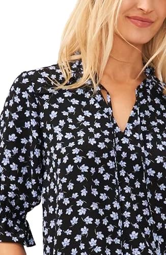 CeCe Elbow Sleeve Split Neck Top Rich Black | Versatile Casual Wear (70-120 chars) thumbnail 2