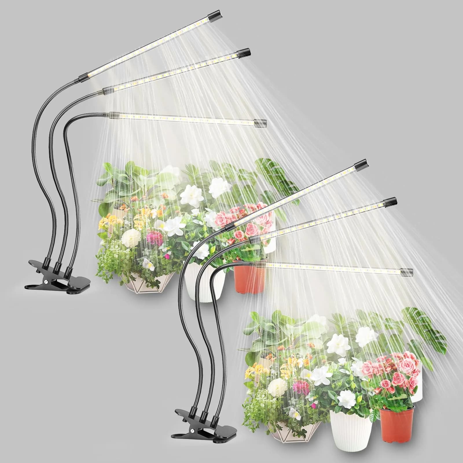 bseah Grow Light for Indoor Plants 2-Pack 3 Tubes | Full Spectrum LED Lamp with Timer & Dimmer
