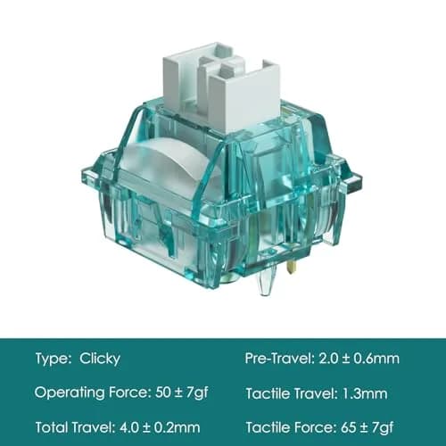 Akko Creamy Cyan Clicky Keyboard Switches (45pcs) | MX Style 5-Pin, 50gf, Pre-Lubed, LED Diffuser thumbnail 2