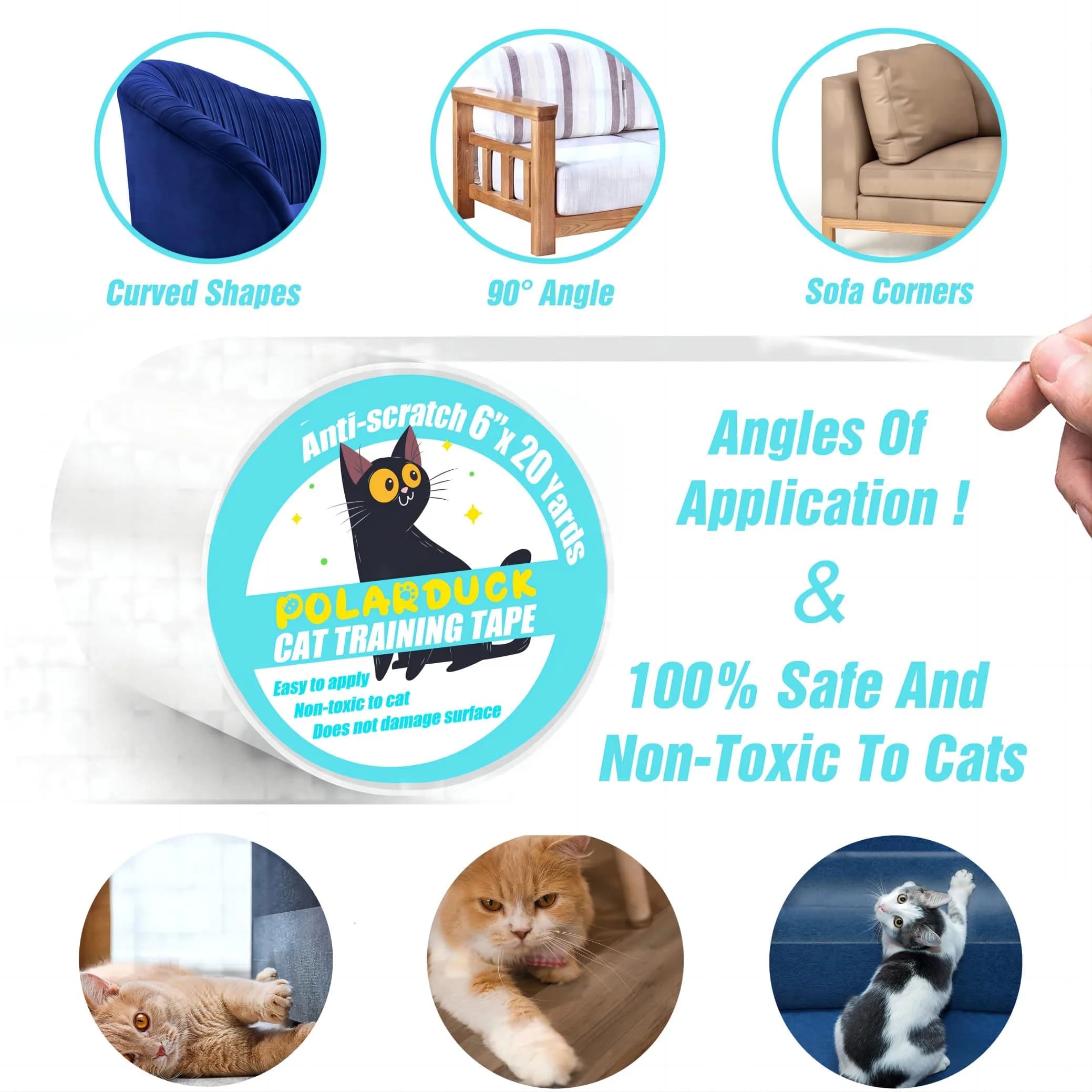 Polarduck Anti Cat Scratch Tape: 6 Inches X 20 Yards Transparent Double-Sided Furniture Protector - view 3