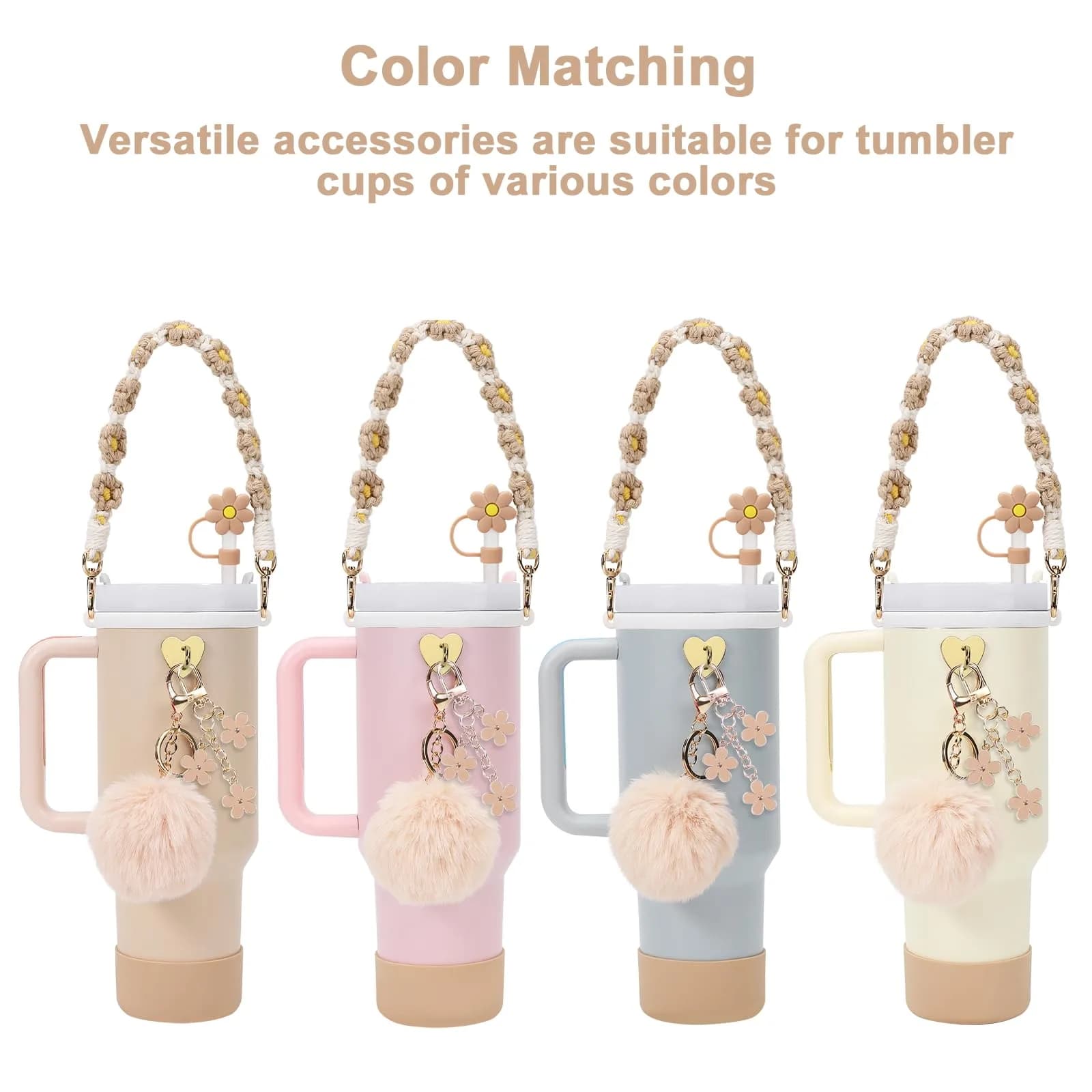 3tyto 13 Pcs Almond Rose Stanley Cup Accessories Set with Handle Strap & Silicone Boot - view 2