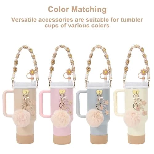 3tyto 13 Pcs Almond Rose Stanley Cup Accessories Set with Handle Strap & Silicone Boot thumbnail 2