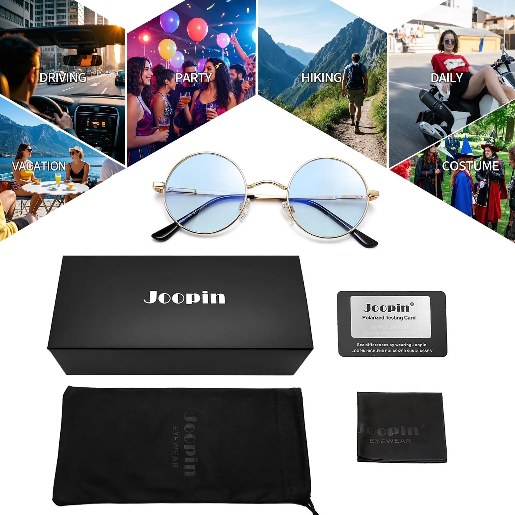 Joopin Small Round Sunglasses Metal Frame 46mm (1.81 in) | Polarized UV400 Protection - view 6