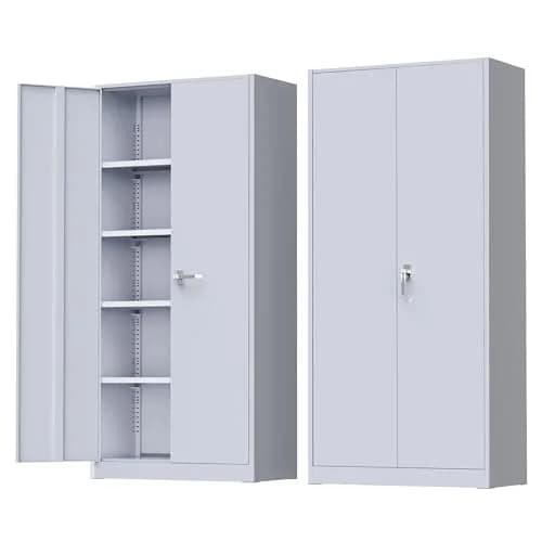 Greenvelly Metal Storage Cabinet with Doors and Shelves, 72" Inch Locking Metal Cabinet for Garage, Office, School, Warehouse, Dark Gray thumbnail 1
