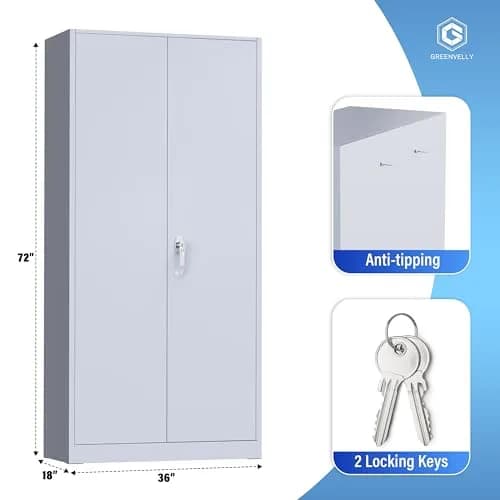 Greenvelly Metal Storage Cabinet with Doors and Shelves, 72" Inch Locking Metal Cabinet for Garage, Office, School, Warehouse, Dark Gray thumbnail 3