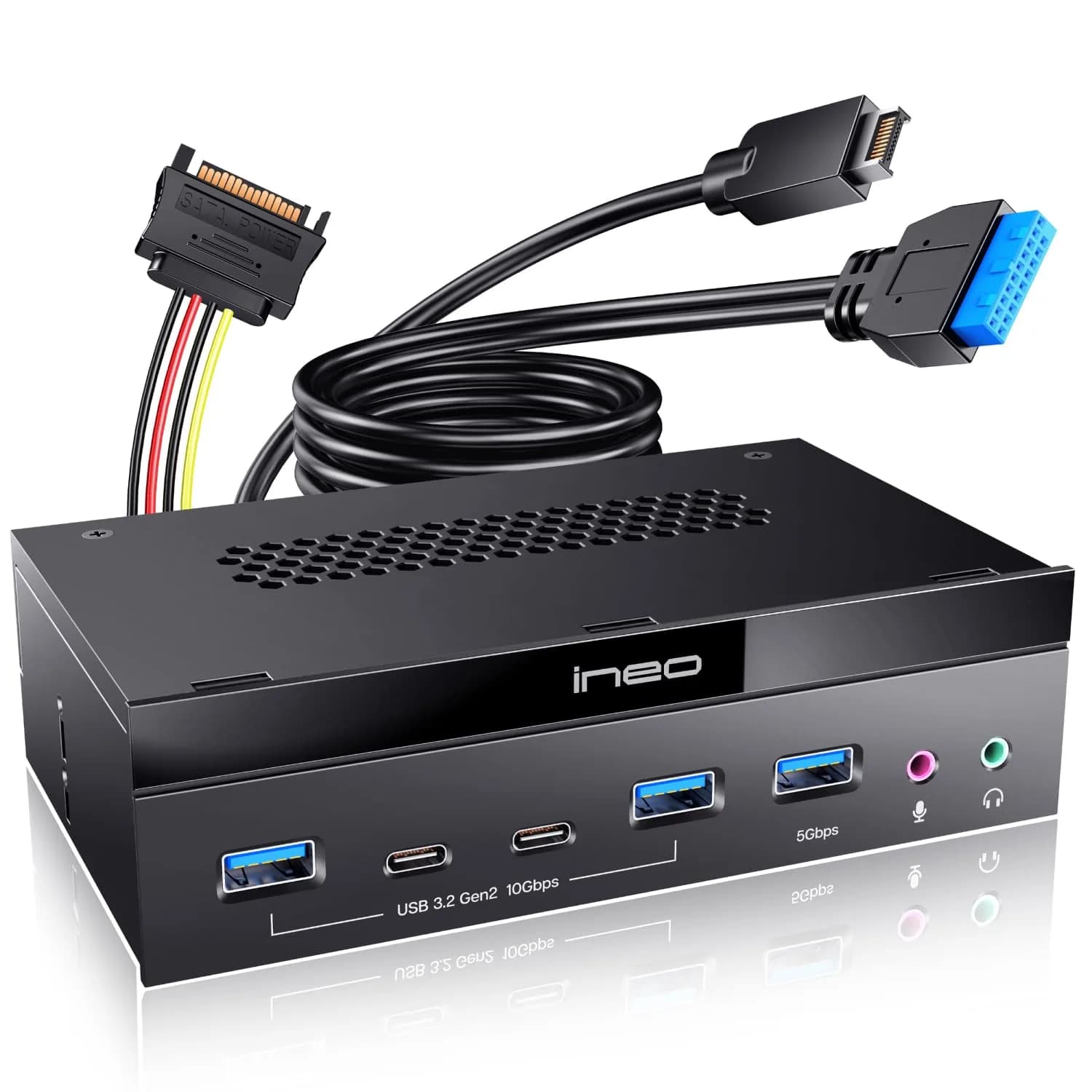 ineo 5.25" Front Panel USB 3.2 Gen 2 Hub - 2x 10Gbps USB-C, 2x 10Gbps USB-A, 1x USB 3.0 Type-A, Audio & Mic Jack [3570II] - main product image