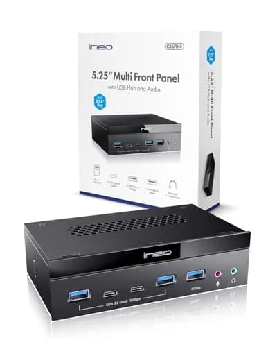 ineo 5.25" Front Panel USB 3.2 Gen 2 Hub - 2x 10Gbps USB-C, 2x 10Gbps USB-A, 1x USB 3.0 Type-A, Audio & Mic Jack [3570II] thumbnail 5