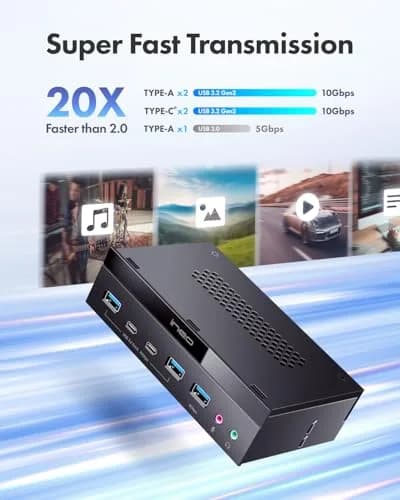 ineo 5.25" Front Panel USB 3.2 Gen 2 Hub - 2x 10Gbps USB-C, 2x 10Gbps USB-A, 1x USB 3.0 Type-A, Audio & Mic Jack [3570II] thumbnail 3