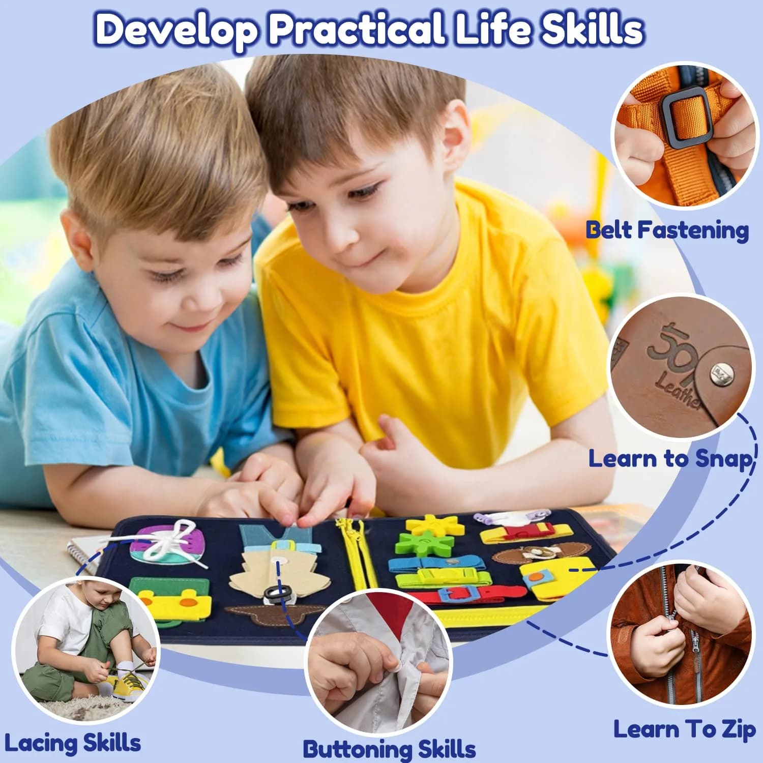 Qizfun Dinosaur Busy Board 27.9 cm (11 in) | Montessori Learning Toy for Toddlers - view 5