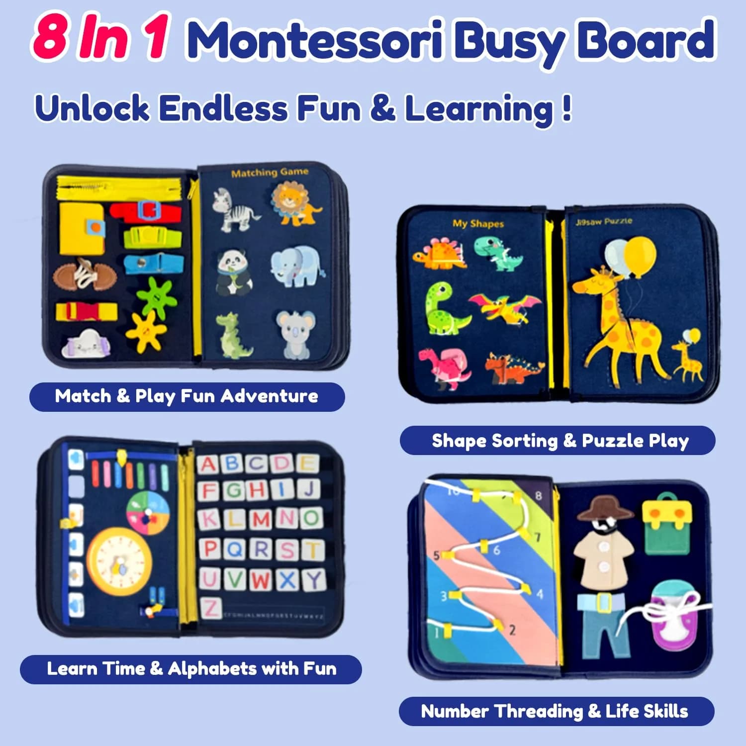 Qizfun Dinosaur Busy Board 27.9 cm (11 in) | Montessori Learning Toy for Toddlers - view 3