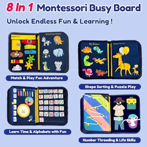 Qizfun Dinosaur Busy Board 27.9 cm (11 in) | Montessori Learning Toy for Toddlers thumbnail 3