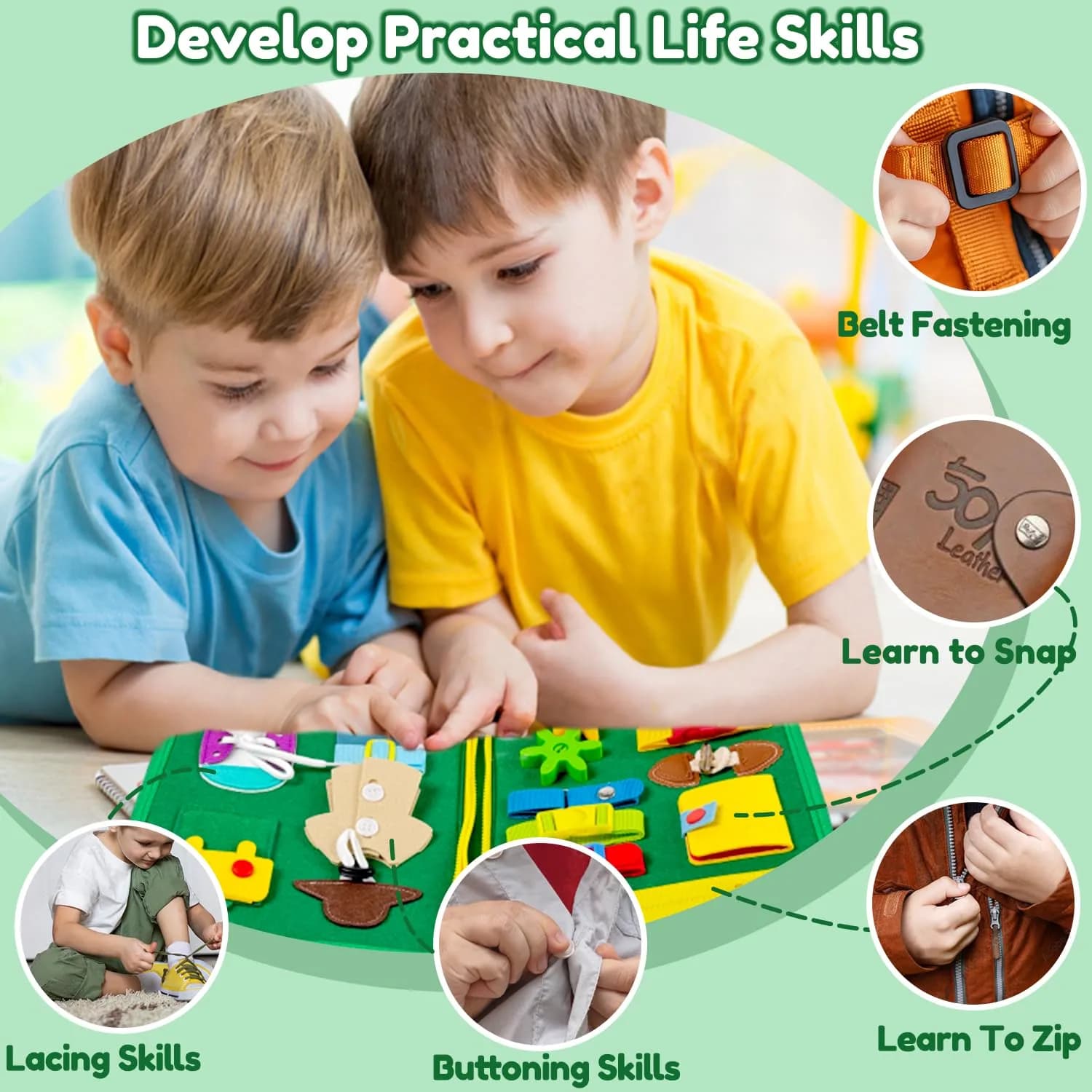 Qizfun Dinosaur Busy Board 22cm x 27.9cm (11 x 10.2 inches) | Montessori Learning Toy for Toddlers - view 5