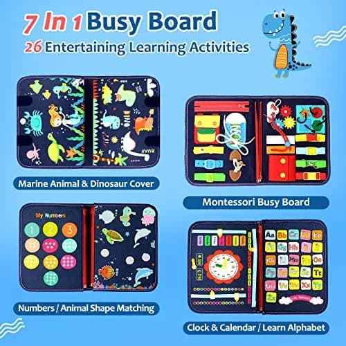 Qizfun Dinosaur Busy Board Montessori Toy | 21.9cm x 28cm x 5.6cm (8.6 x 11 x 2.2 inches) thumbnail 3