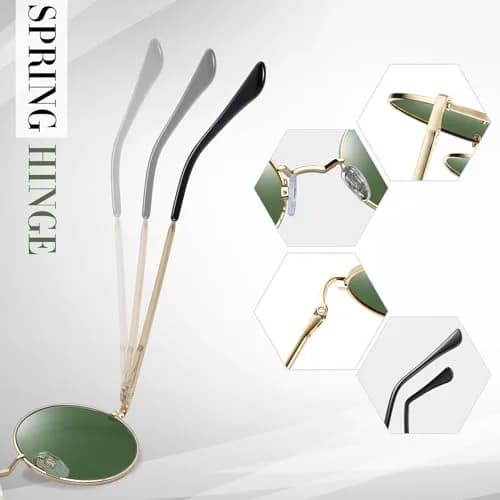 Joopin Small Round Sunglasses Circle Shades for Women Men Metal Circular Sun Glasses Polarized UV Protection (Gold Green) | UV400 Polarized thumbnail 5