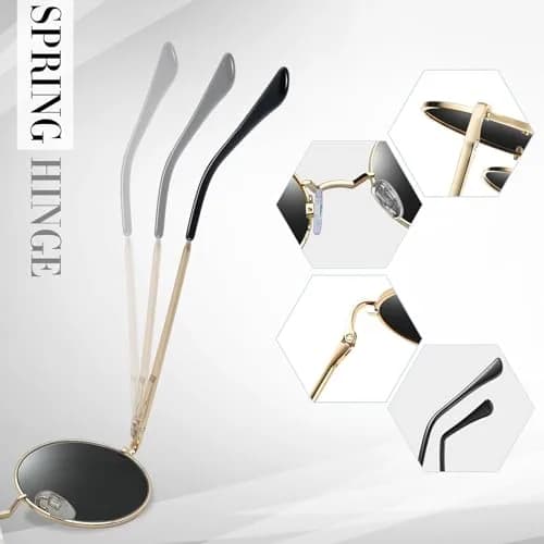 Joopin Small Round Sunglasses Circle Shades for Men Women Circular Metal Sun Glasses Polarized UV400 Costume (Gold Black) | Stylish & UV Protected thumbnail 5