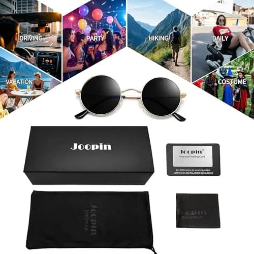 Joopin Small Round Sunglasses Circle Shades for Men Women Circular Metal Sun Glasses Polarized UV400 Costume (Gold Black) | Stylish & UV Protected thumbnail 6