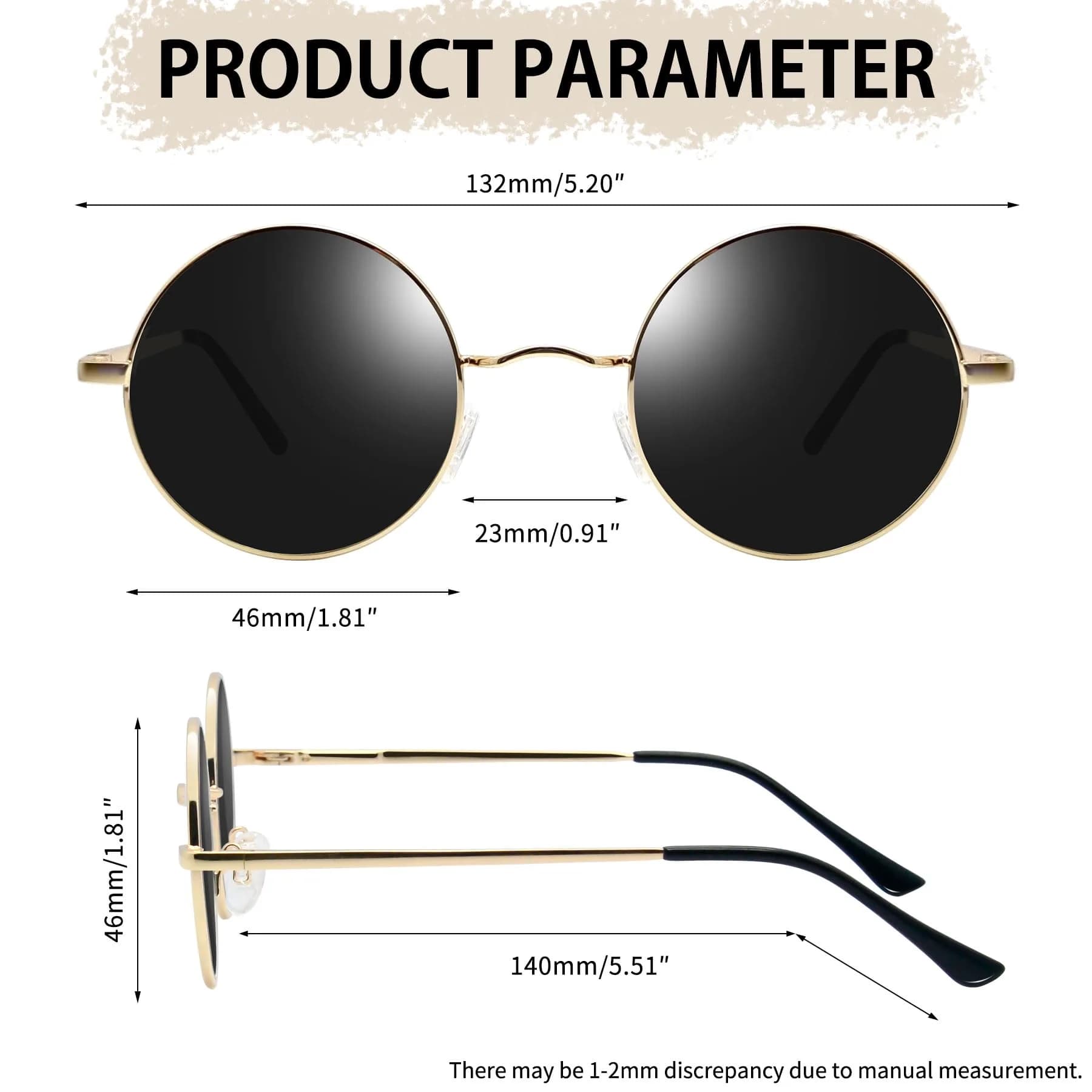 Joopin Gold Black Small Round Metal Frame Sunglasses with Polarized UV400 Protection - view 4