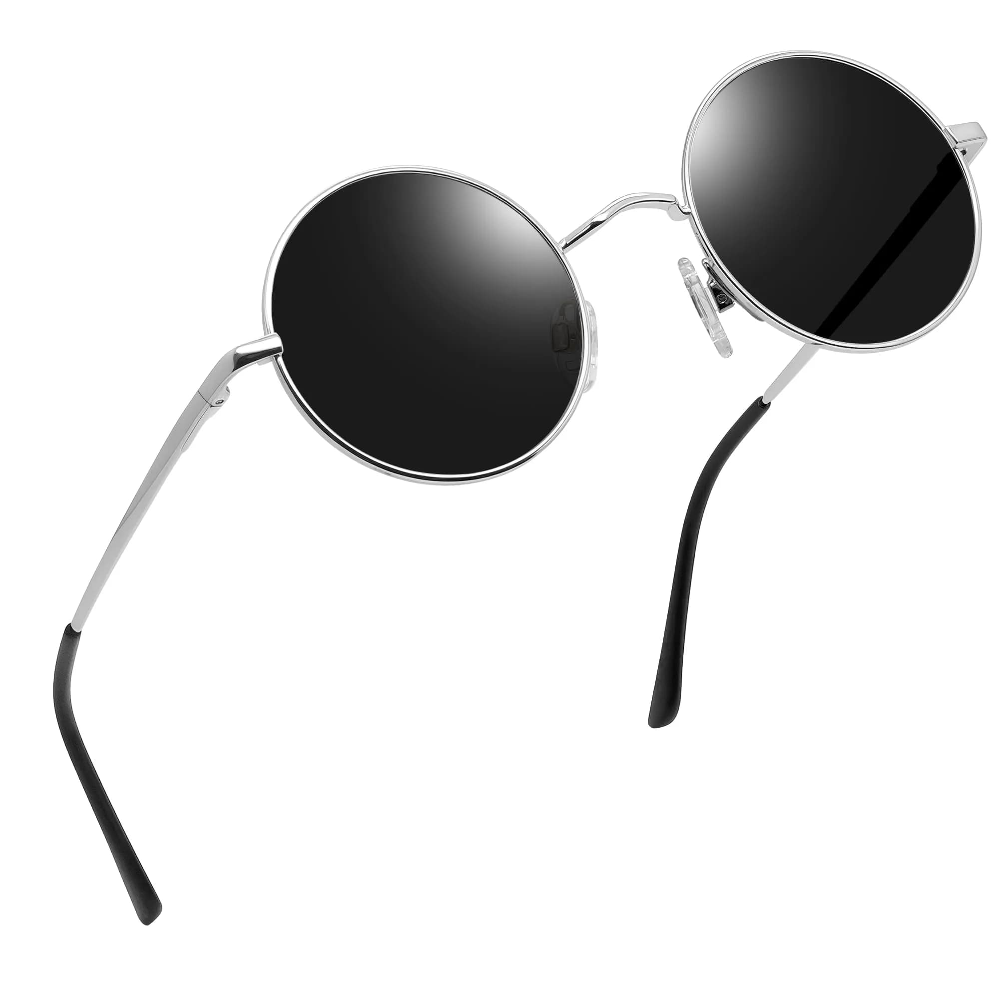 Joopin Silver Black Small Round Sunglasses with Metal Frame and Polarized UV400 Protection - main product image