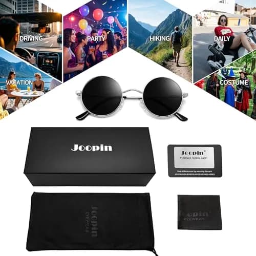 Joopin Small Round Sunglasses Circle Shades for Men Women Teens UV400 UV Protection (Silver Black) thumbnail 6