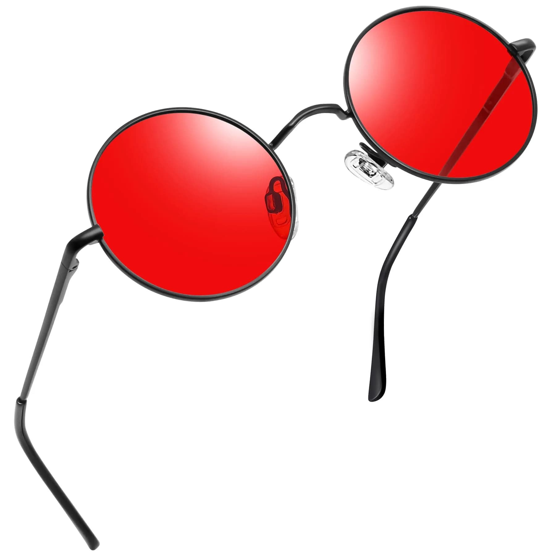 Joopin Small Round Sunglasses - Black Tinted Red Lens, Metal Frame, UV400 Protection - main product image