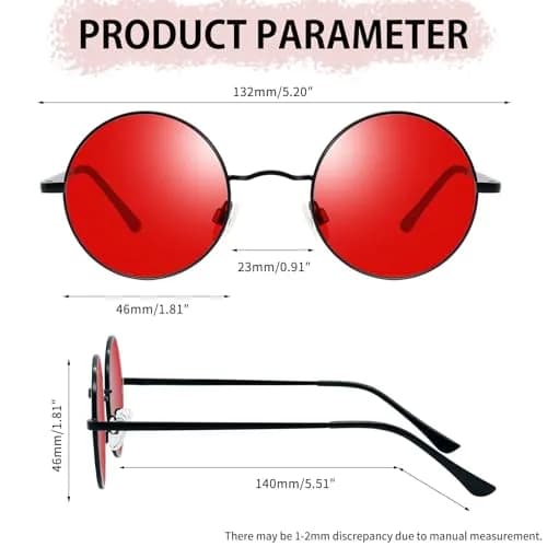 Joopin Small Round Sunglasses Circle Shades for Women Men Metal UV Protection (Black Tinted Red) | Vintage & Trendy thumbnail 4