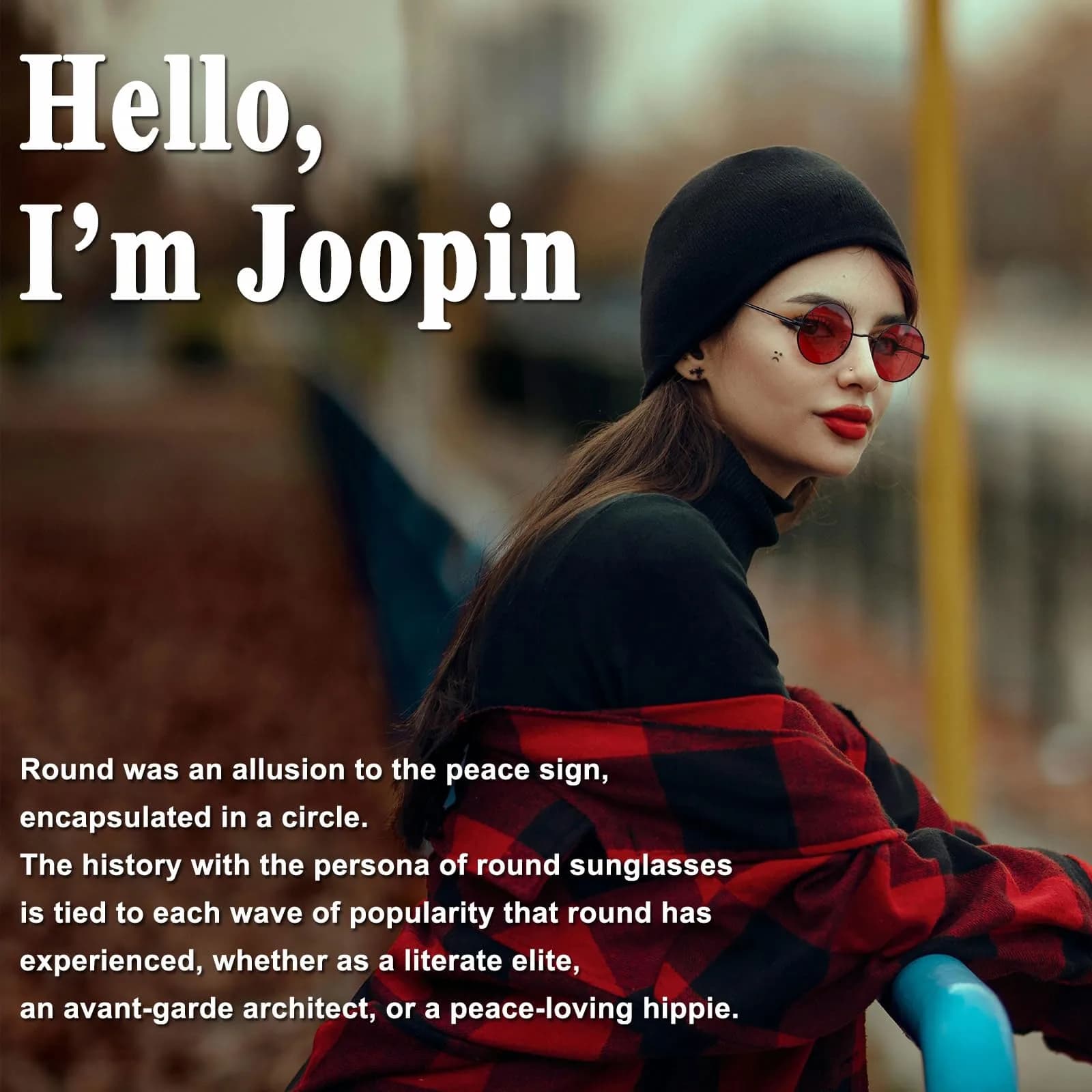 Joopin Small Round Sunglasses - Black Tinted Red Lens, Metal Frame, UV400 Protection - view 2