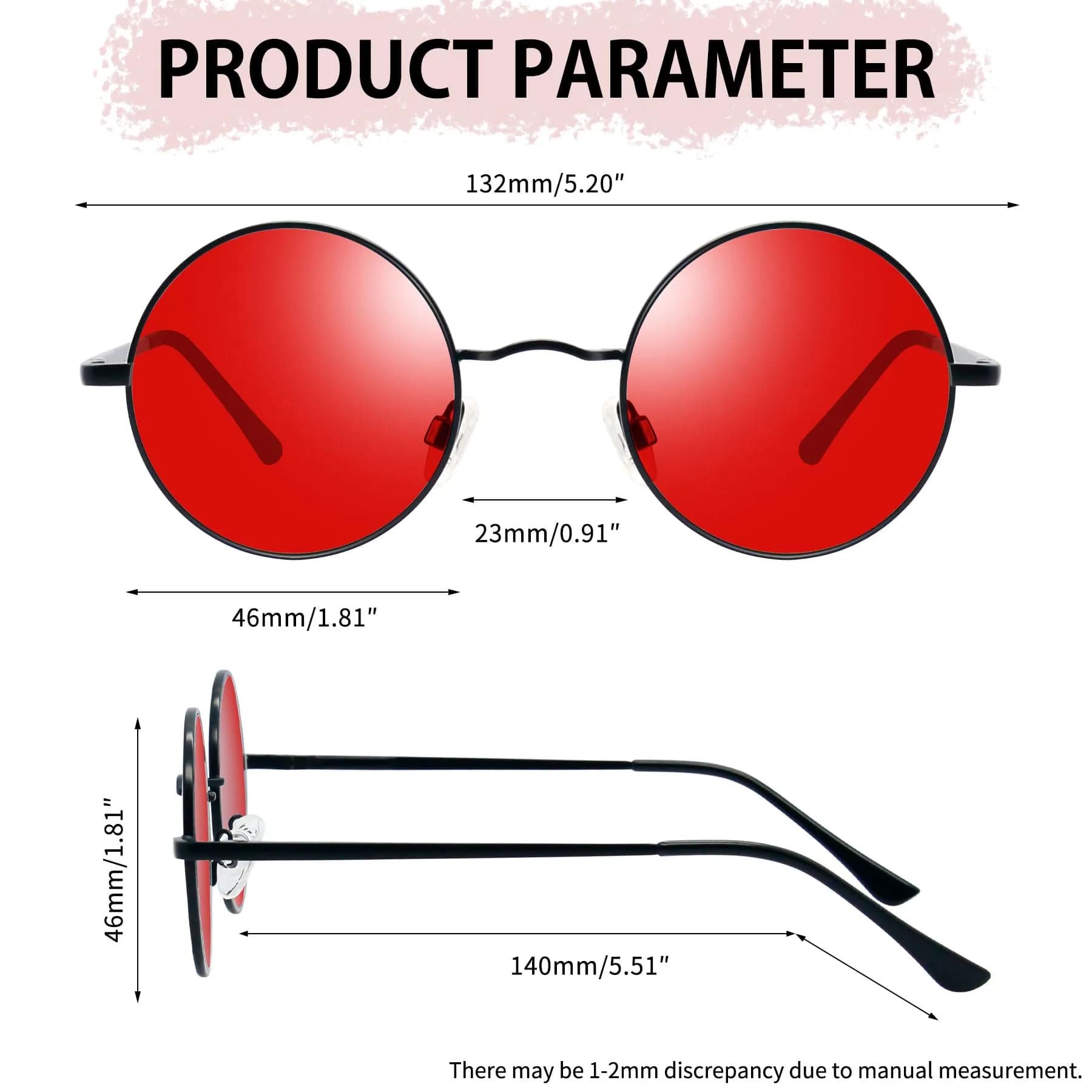 Joopin Small Round Sunglasses - Black Tinted Red Lens, Metal Frame, UV400 Protection - view 4