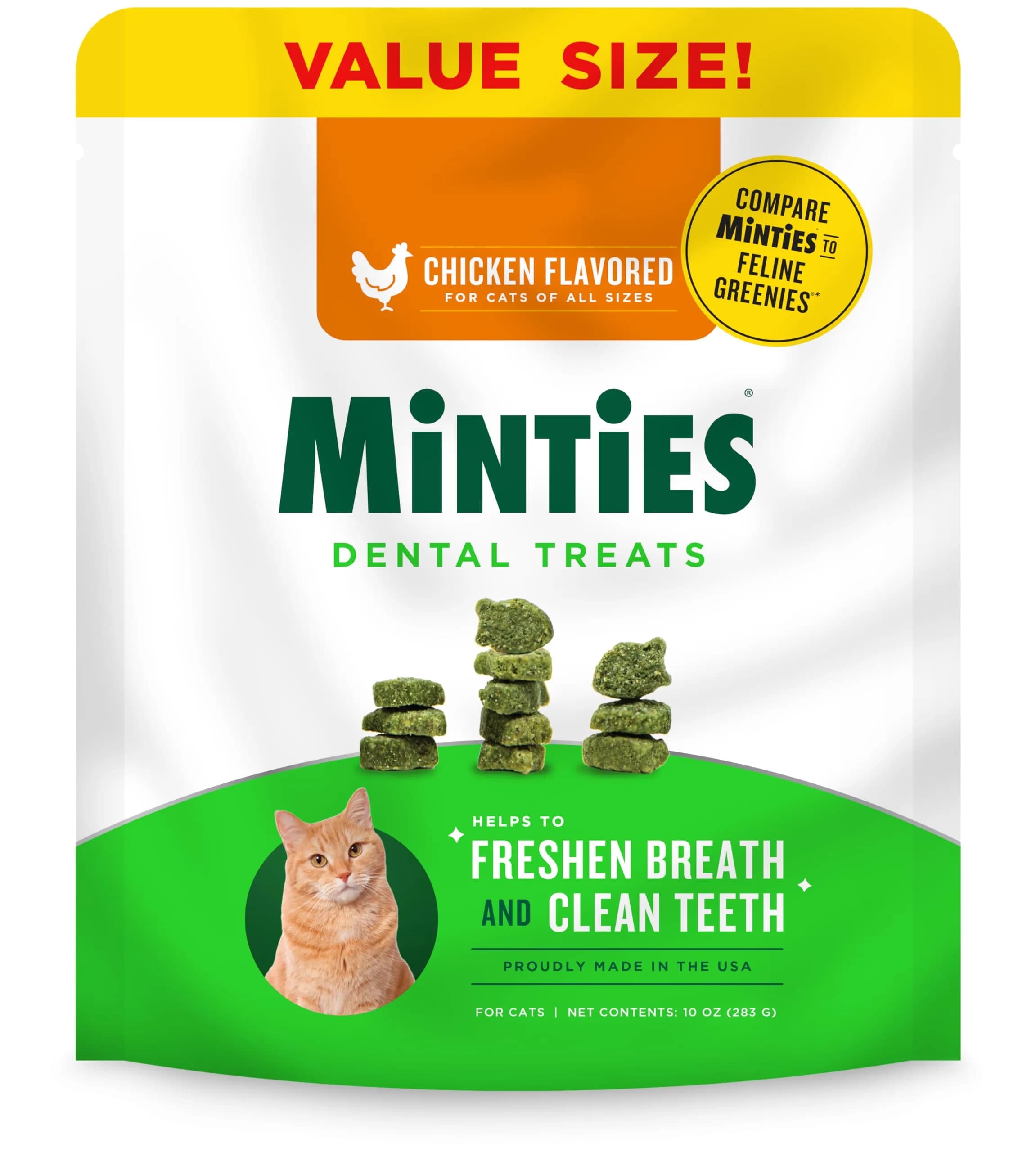 Minties Dental Treats for Cats, Salmon Flavored Cat Dental Treats, Freshens Breath and Controls Tartar, 283g (10 oz) - main product image