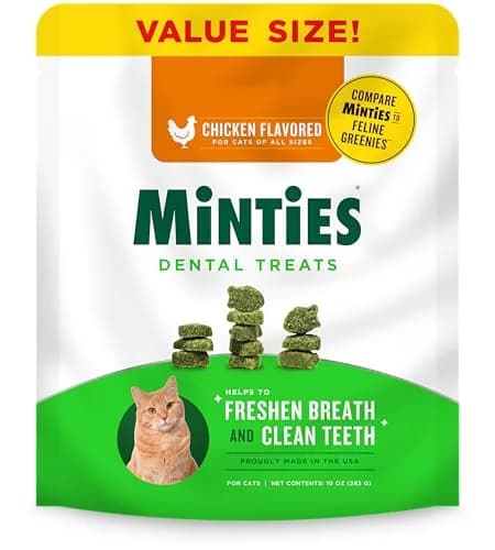 Minties Dental Treats for Cats, Salmon Flavored Cat Dental Treats, Freshens Breath and Controls Tartar, 283g (10 oz) — 10 Ounce