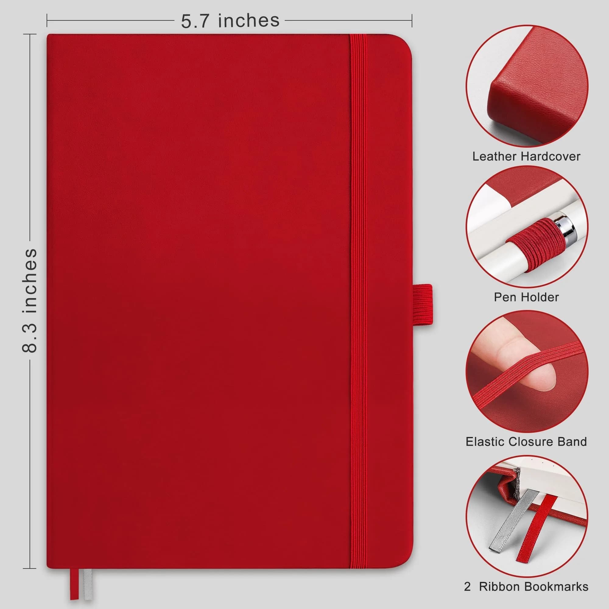 RETTACY Red Blank Journal Notebook A5 (5.7'' x 8.3'') | Acid-Free 100 GSM Paper - view 2