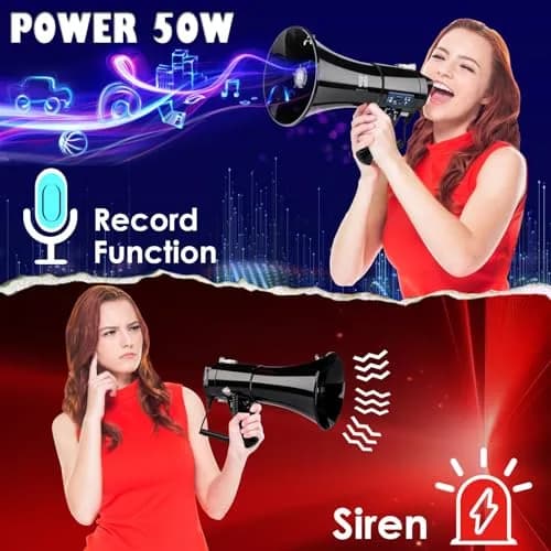 MGROLX 50W Rechargeable Megaphone Bullhorn with Bluetooth, USB, SD, AUX | 1500 Yards Loud Speaker thumbnail 4
