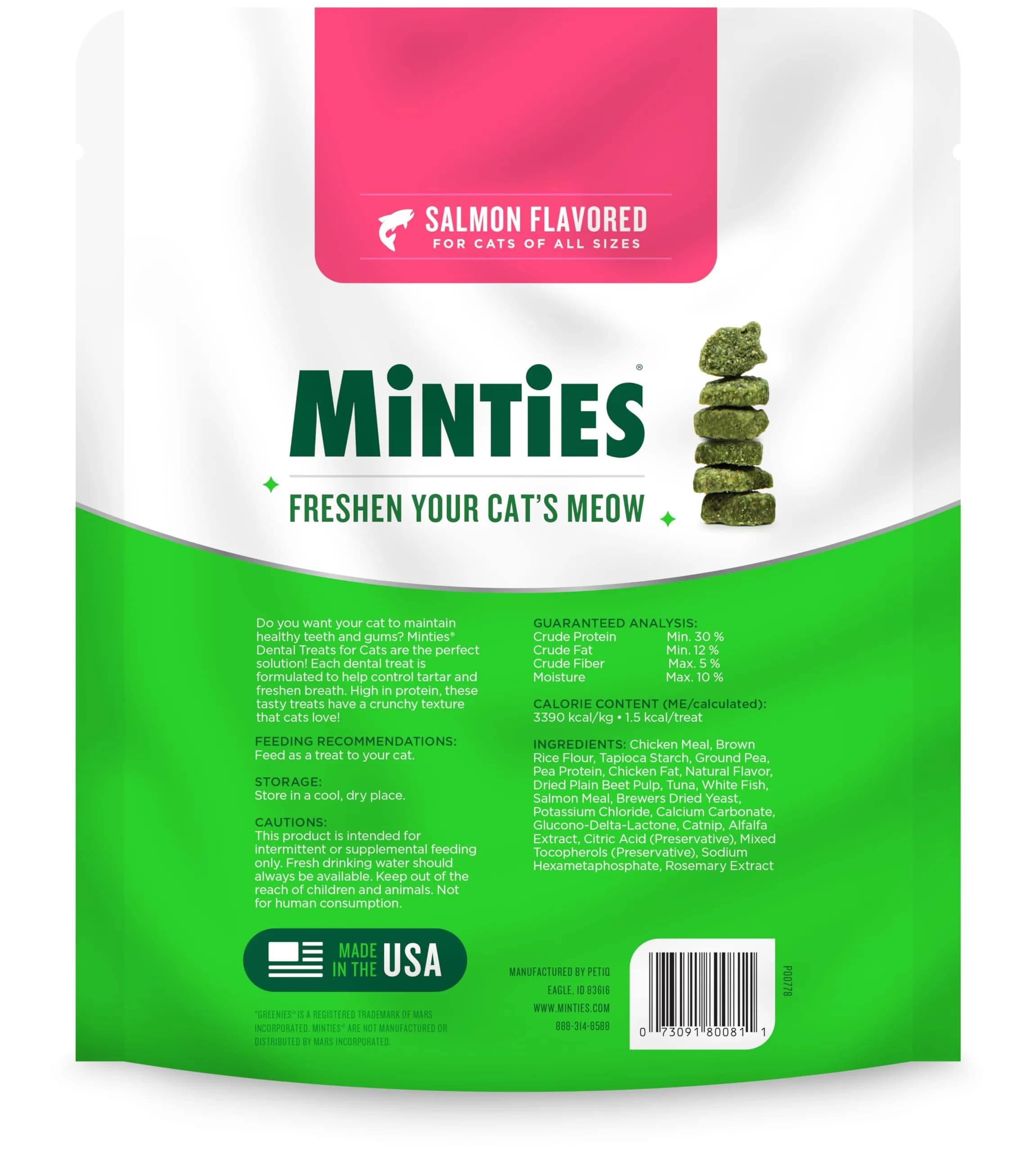 Minties Dental Treats for Cats, Salmon Flavored Cat Dental Treats, Freshens Breath and Controls Tartar, 283g (10 oz) - view 7