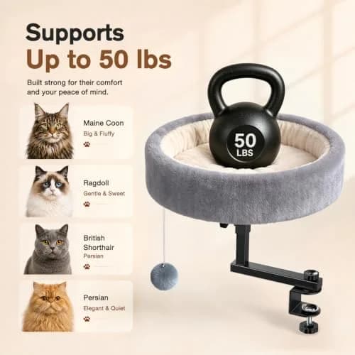 Chumajor Cat Desk Bed, 360° Rotating & Height Adjustable, Supports 50 lbs | Space-Saving Cat Workspace thumbnail 4