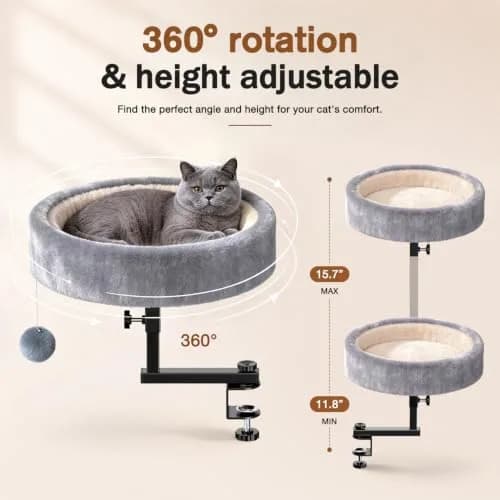 Chumajor Cat Desk Bed, 360° Rotating & Height Adjustable, Supports 50 lbs | Space-Saving Cat Workspace thumbnail 6