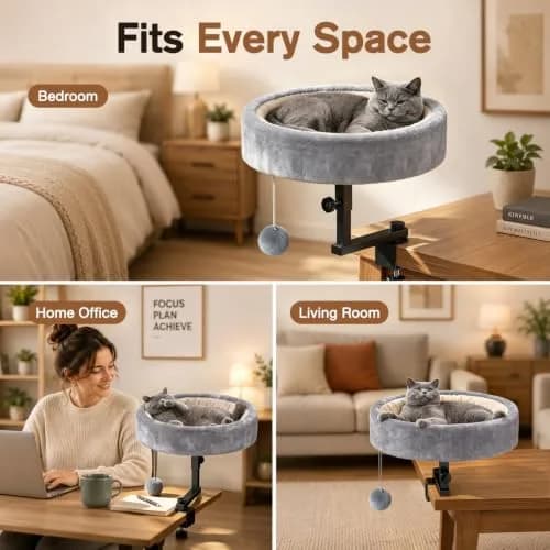 Chumajor Cat Desk Bed, 360° Rotating & Height Adjustable, Supports 50 lbs | Space-Saving Cat Workspace thumbnail 8