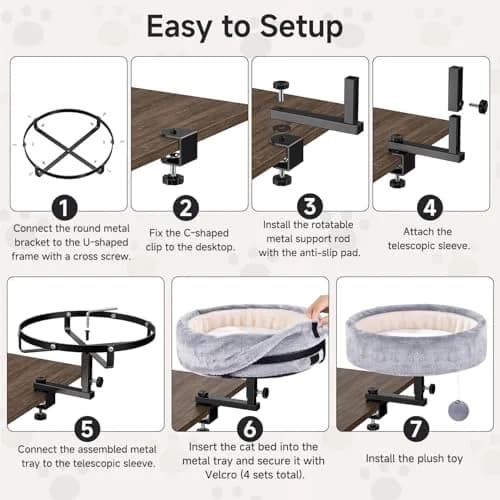 Chumajor Cat Desk Bed, 360° Rotating & Height Adjustable, Supports 50 lbs | Space-Saving Cat Workspace thumbnail 9
