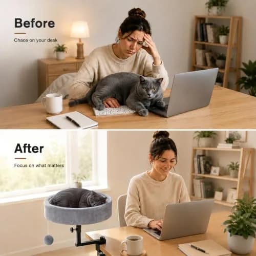 Chumajor Cat Desk Bed, 360° Rotating & Height Adjustable, Supports 50 lbs | Space-Saving Cat Workspace thumbnail 2