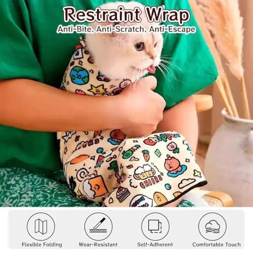 MANON ROSA Cat Grooming Wrap – Self-Adherent Anti-Scratch Swaddle for Stress-Free Nail Clipping & Care (M, Within 9.9lbs) thumbnail 2