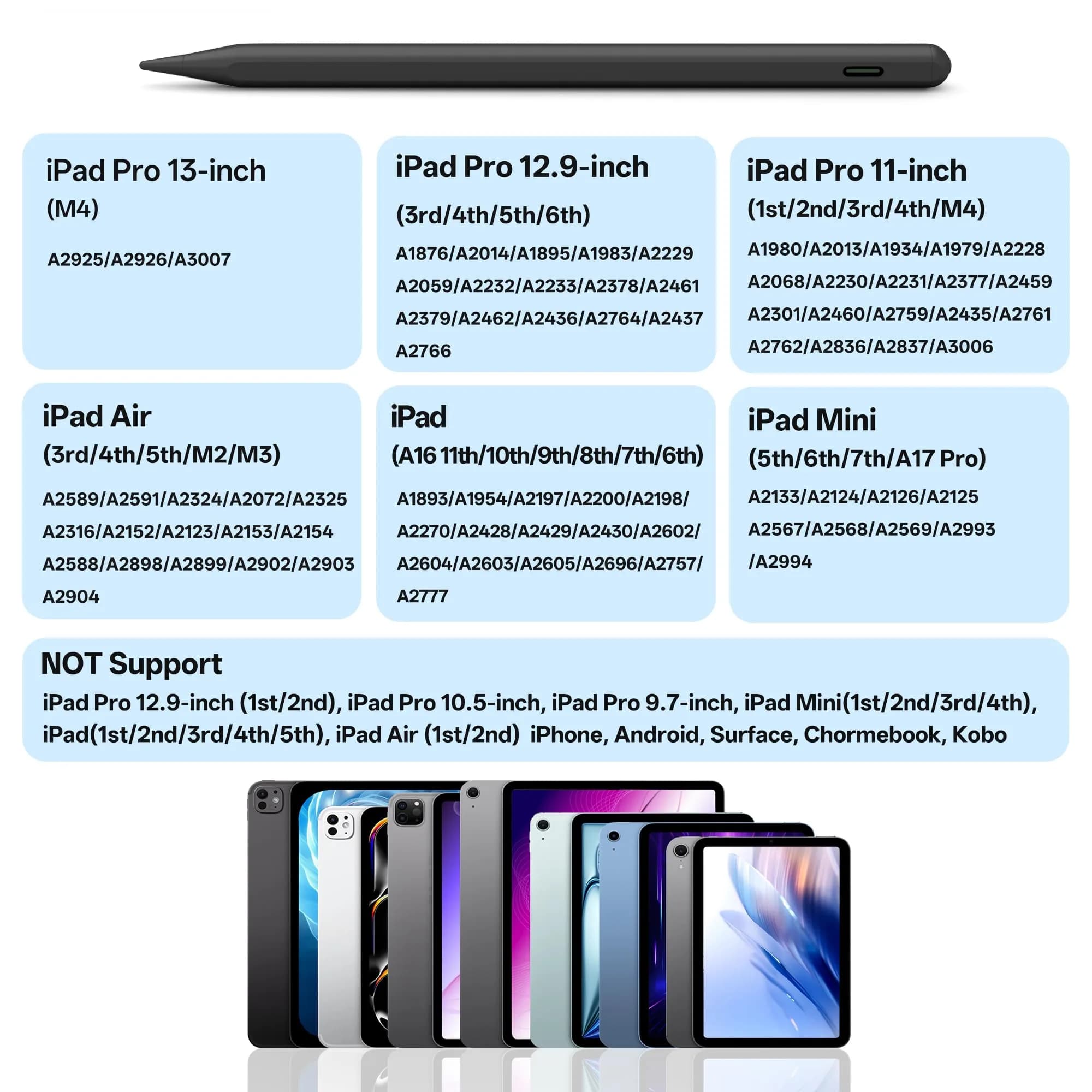 ANYQOO Active Stylus Pen for iPad 2018-2026 | Tilt Sensitivity, Palm Rejection, 20H Battery, Magnetic, Fast Charging - view 2