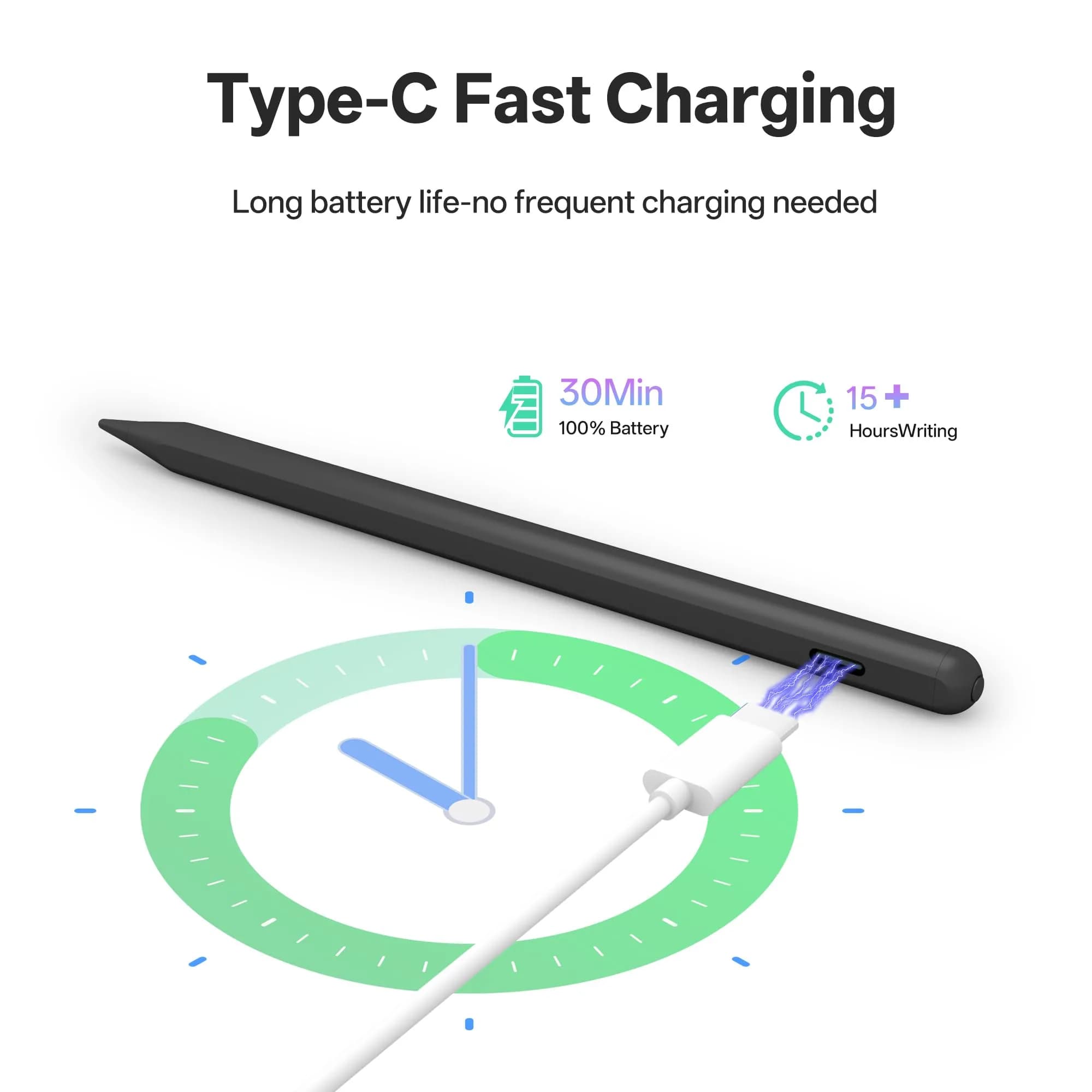 ANYQOO Active Stylus Pen for iPad 2018-2026 | Tilt Sensitivity, Palm Rejection, 20H Battery, Magnetic, Fast Charging - view 3