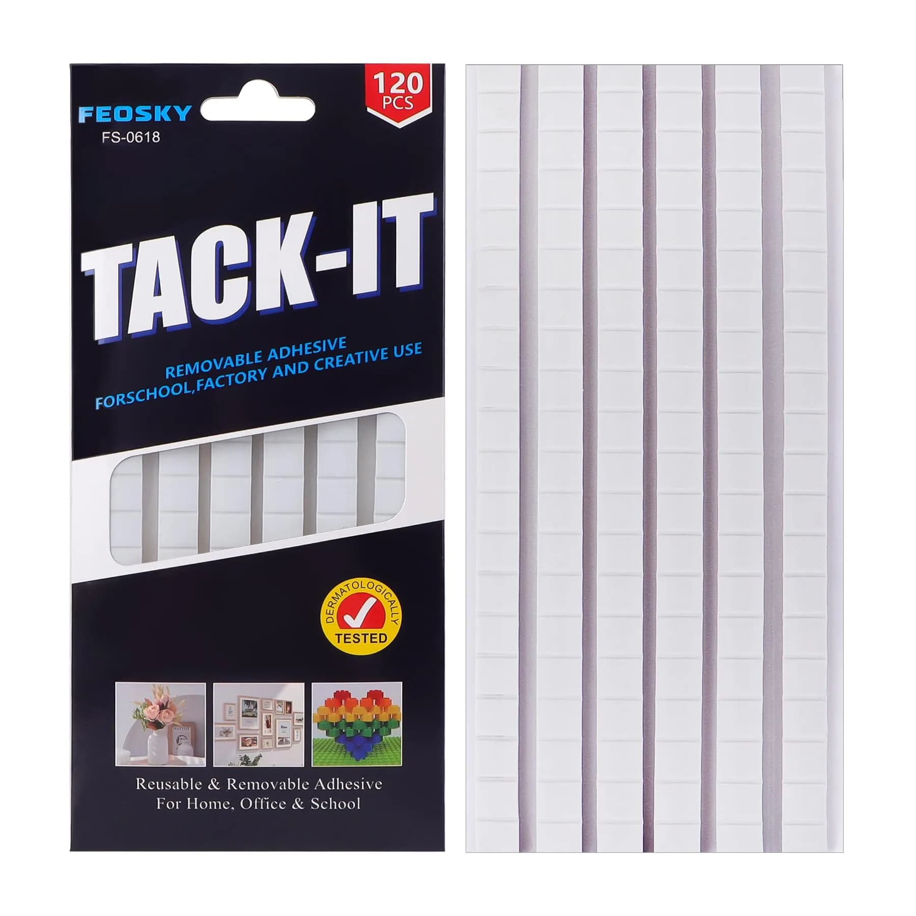 Feosky Adhesive Poster Sticky Tack Putty Grey 120 Pieces | Reusable Mounting Putty for Walls — White