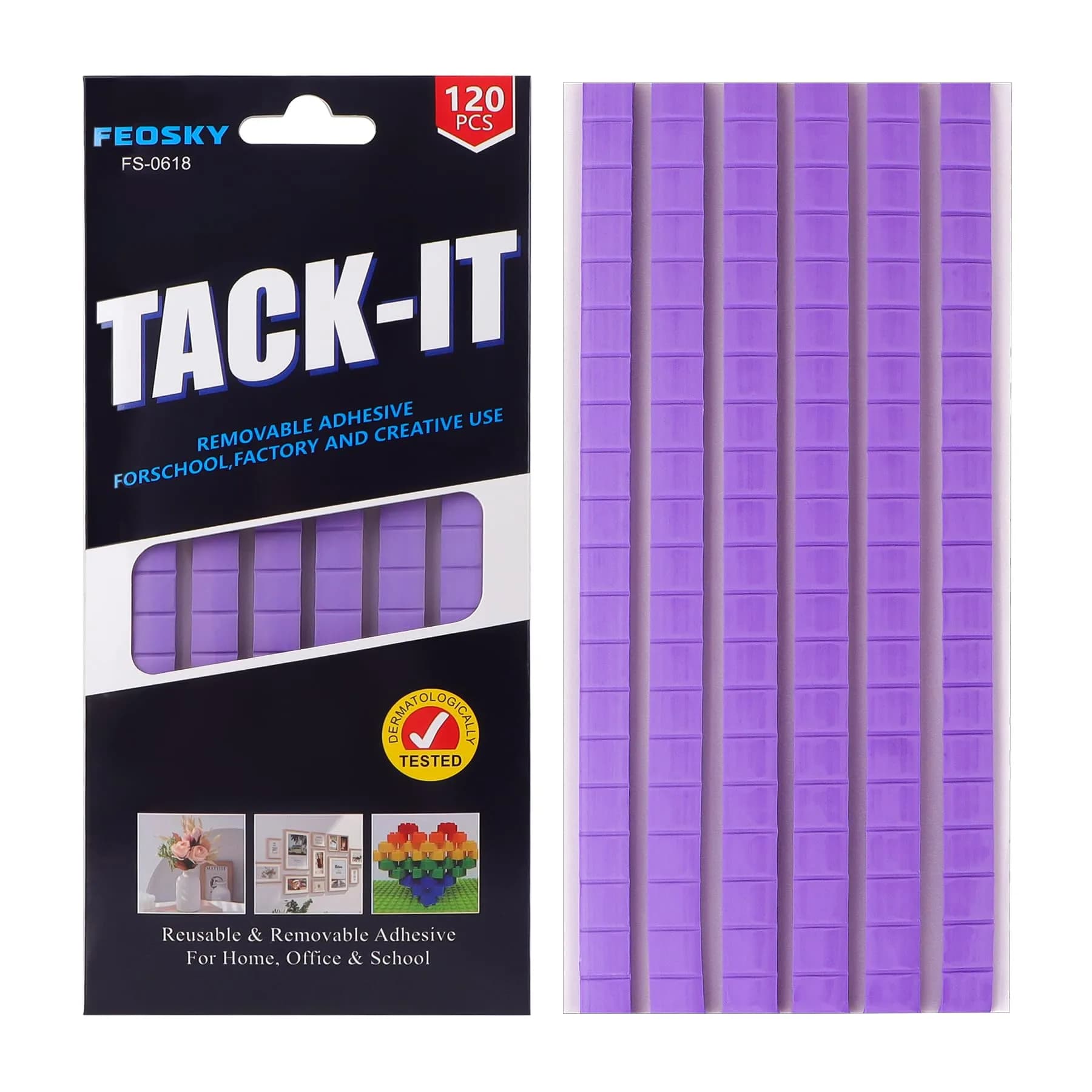 Feosky Purple Adhesive Poster Sticky Tack Putty 120PCS | Reusable Mounting Putty for Walls & Crafts - main product image