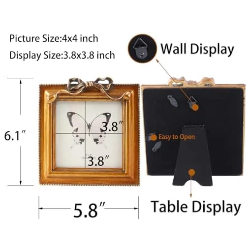 SIKOO Vintage Bow Picture Frame 10.16 cm (4x4 in) | Antique Bronze Gold Resin Wall & Tabletop Decor thumbnail 6