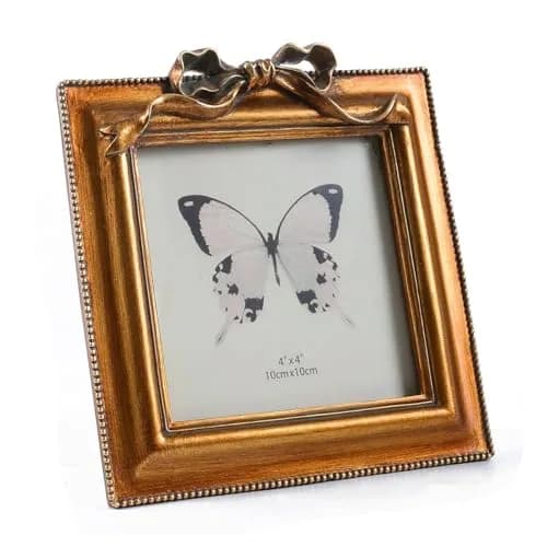SIKOO Vintage Bow Picture Frame 10.16 cm (4x4 in) | Antique Bronze Gold Resin Wall & Tabletop Decor thumbnail 7